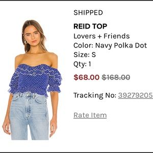 size small off shoulder crop blue and white top